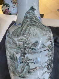 Two Chinese qianjiang cai 'mountainous landscape' vases, signed Hu Zhongzhen 胡仲贞, 19/20th C.