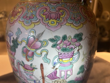 Three Chinese famille rose 'antiquities' vases, 19th C.