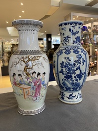 A Chinese blue and white vase and a famille rose vase, 19th and 20th C.