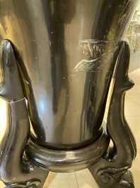 A very large Chinese Fuzhou or Foochow lacquer vase on stand, ca. 1950
