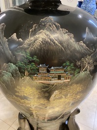 A very large Chinese Fuzhou or Foochow lacquer vase on stand, ca. 1950
