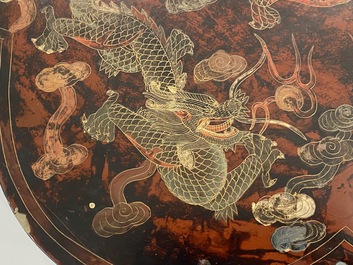 A large Chinese lacquer 'dragon' box and cover, 19/20th C.
