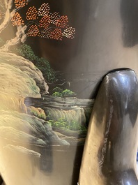 A very large Chinese Fuzhou or Foochow lacquer vase on stand, ca. 1950