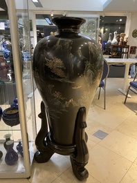 A very large Chinese Fuzhou or Foochow lacquer vase on stand, ca. 1950