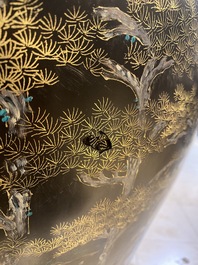 A very large Chinese Fuzhou or Foochow lacquer vase on stand, ca. 1950