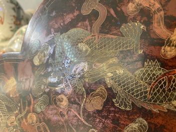 A large Chinese lacquer 'dragon' box and cover, 19/20th C.