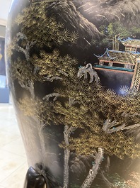 A very large Chinese Fuzhou or Foochow lacquer vase on stand, ca. 1950