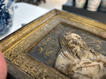 A pair of rare rhombus-shaped Malines alabaster portrait carvings, signed Tobias Tissenaken, end of the 16th C.