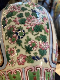 A pair of Chinese famille rose 'court scene' vases, 19th C.