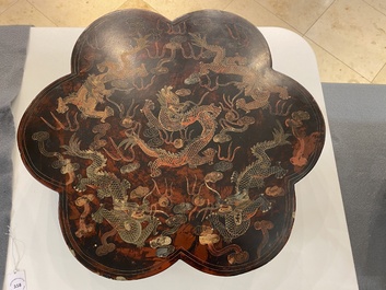 A large Chinese lacquer 'dragon' box and cover, 19/20th C.