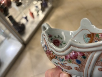 A Chinese blue and white covered ewer, a bowl and two sauceboats, Kangxi/Qianlong