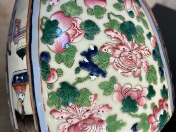 A pair of Chinese famille rose 'court scene' vases, 19th C.