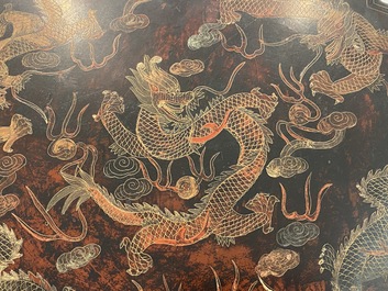 A large Chinese lacquer 'dragon' box and cover, 19/20th C.