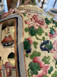 A pair of Chinese famille rose 'court scene' vases, 19th C.