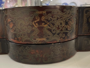 A large Chinese lacquer 'dragon' box and cover, 19/20th C.
