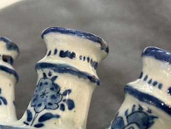 A blue and white Dutch Delft tulip vase with fine floral design, 18th C.