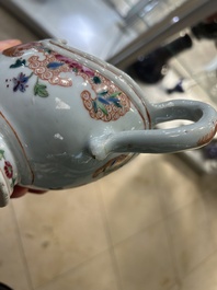 A Chinese blue and white covered ewer, a bowl and two sauceboats, Kangxi/Qianlong