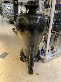 A very large Chinese Fuzhou or Foochow lacquer vase on stand, ca. 1950