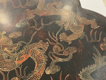 A large Chinese lacquer 'dragon' box and cover, 19/20th C.