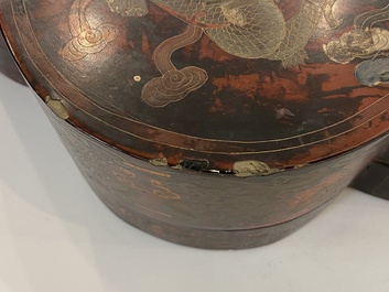 A large Chinese lacquer 'dragon' box and cover, 19/20th C.