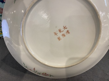 Two Chinese famille rose '100 boys' and floral subject plates, Guangxu and Qianlong marks, 19th C.