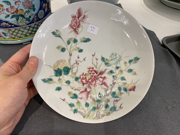 Two Chinese famille rose '100 boys' and floral subject plates, Guangxu and Qianlong marks, 19th C.