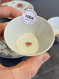 A pair of Chinese famille rose cups and saucers, Yongzheng