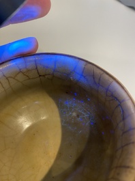 A Chinese celadon-glazed censer and a ge-type crackle-glazed bowl, Qing