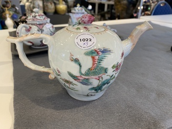 Five Chinese famille rose and Imari-style teapots and covers, Yongzheng/Qianlong