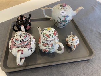 Five Chinese famille rose and Imari-style teapots and covers, Yongzheng/Qianlong