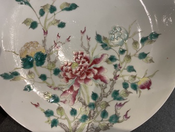 Two Chinese famille rose '100 boys' and floral subject plates, Guangxu and Qianlong marks, 19th C.