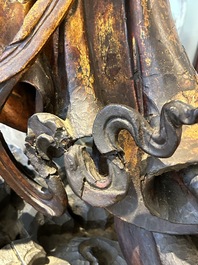 Tr&egrave;s importante sculpture de Weituo en bois laqu&eacute; et dor&eacute;, Chine, 17&egrave;me