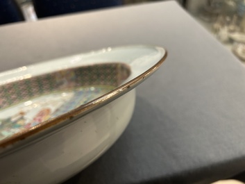 A rare large deep Chinese famille rose dish with fine figurative design, Yongzheng