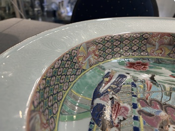 A rare large deep Chinese famille rose dish with fine figurative design, Yongzheng