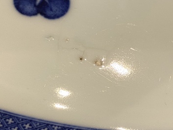 A large Chinese blue and white dish with a fine landscape, Qianlong
