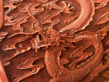 A Chinese red cinnabar lacquer 'fanghu' vase, 19/20th C.