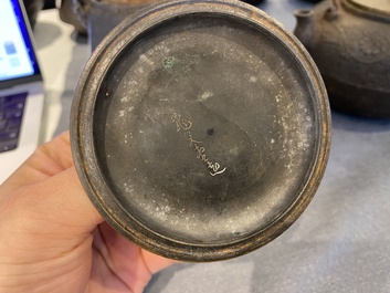 Six Japanese cast iron 'tetsubin' kettles, Meiji, 19/20th C.