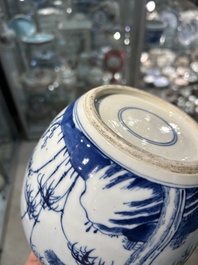 Een Chinese blauw-witte 'drie vrienden van de winter' pot, Kangxi