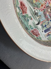 A rare large deep Chinese famille rose dish with fine figurative design, Yongzheng