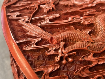 A Chinese red cinnabar lacquer 'fanghu' vase, 19/20th C.