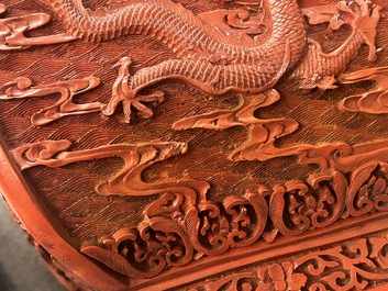 A Chinese red cinnabar lacquer 'fanghu' vase, 19/20th C.