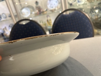 A rare large deep Chinese famille rose dish with fine figurative design, Yongzheng