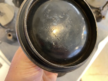 Six Japanese cast iron 'tetsubin' kettles, Meiji, 19/20th C.