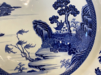 A large Chinese blue and white dish with a fine landscape, Qianlong