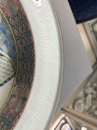 A rare large deep Chinese famille rose dish with fine figurative design, Yongzheng