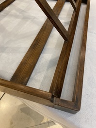 A Chinese foldable huali wooden book stand with brass mounts, Qing