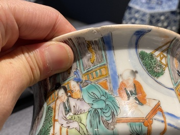 17 pieces from a Chinese Canton famille verte tea service, 19th C.