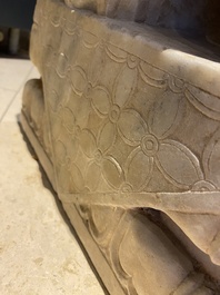 A pair of large Chinese white marble Buddhist lions, 19th C.