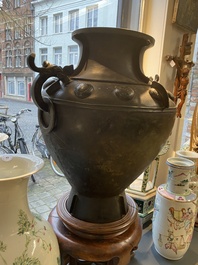A rare massive Chinese archaistic bronze 'lei' wine vessel with inscription, Song
