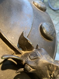 A rare massive Chinese archaistic bronze 'lei' wine vessel with inscription, Song